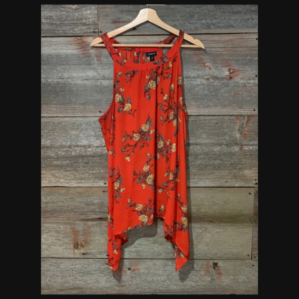 Red Georgette Hi-Lo Goddess Sharkbite Tank